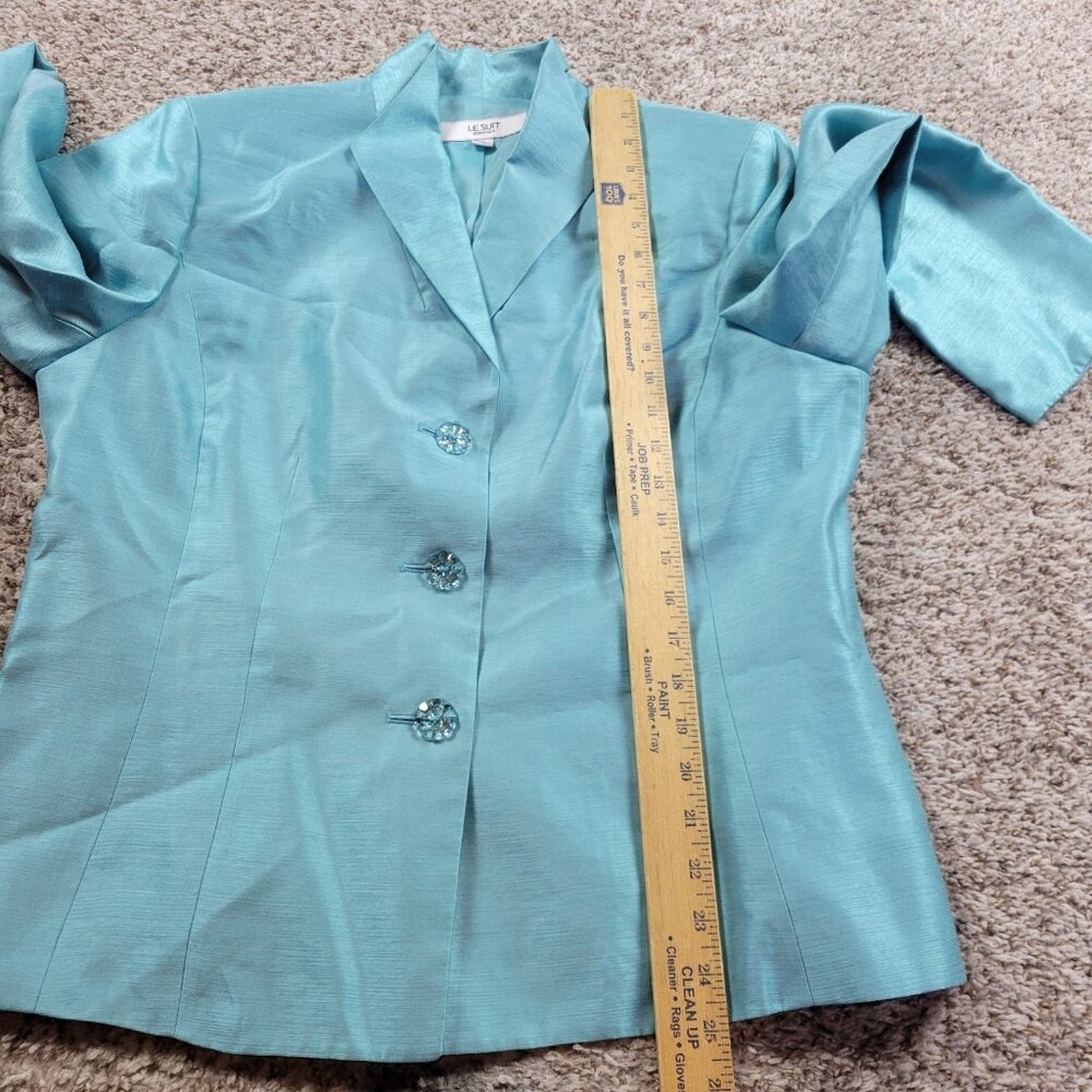Le Suit Essentials Jacket Blazer Womens 14 Teal Blue Poly Rayon - Picture 4 of 6